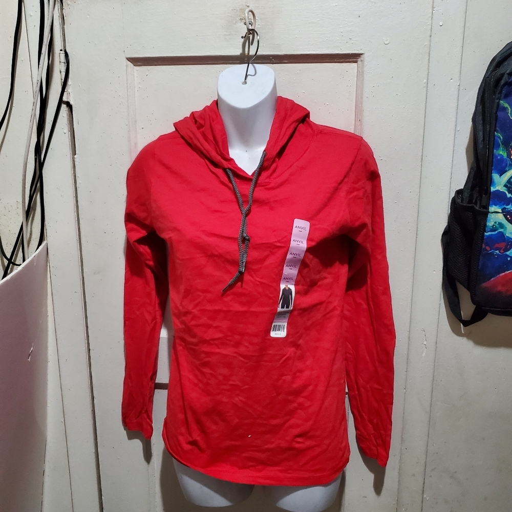 Red Long Sleeve Hoodie with Drawstring Size S